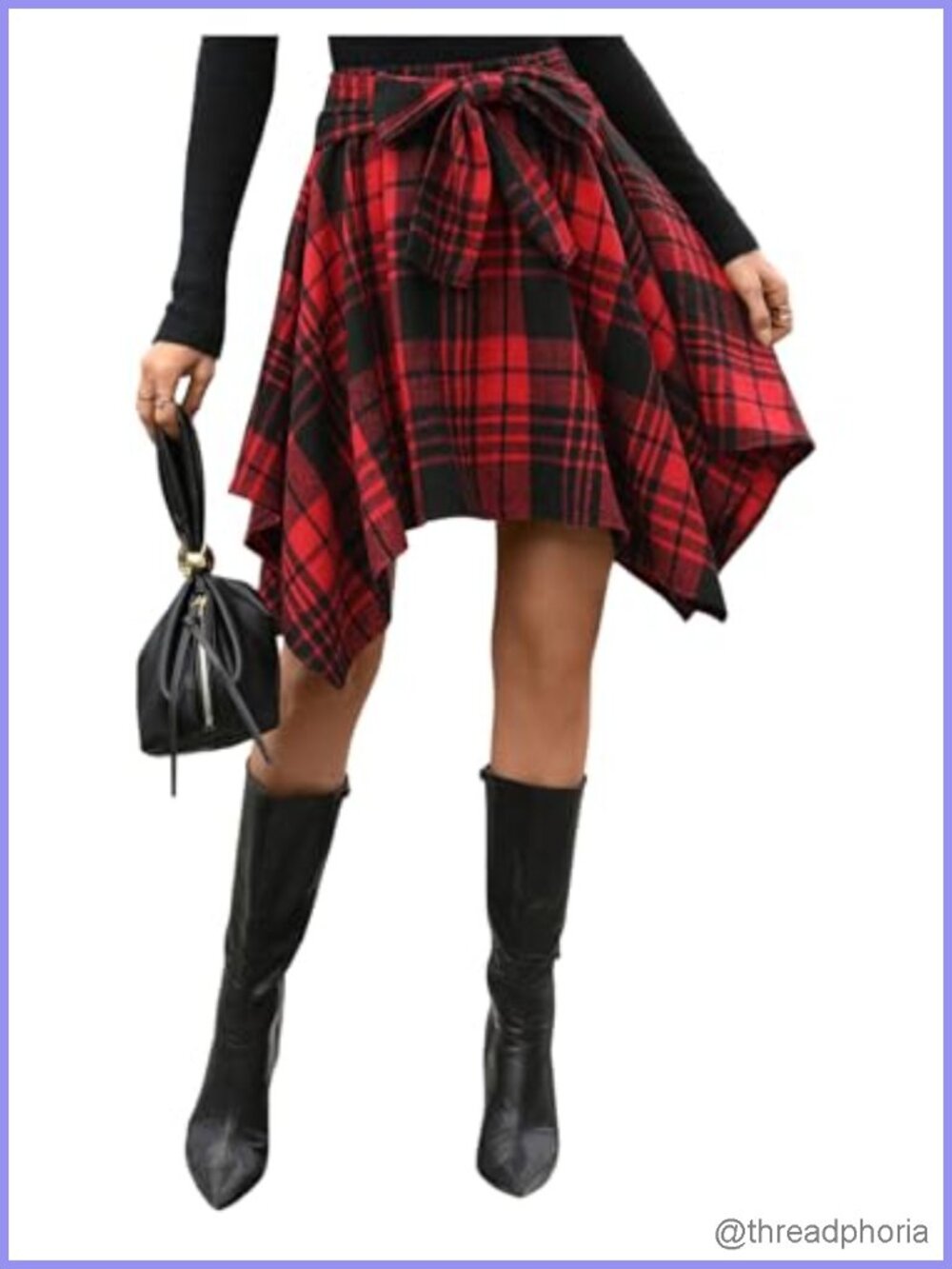 Y2K Plaid Asymmetrical High Waisted Skirt Polyester Flowy A-Line